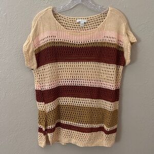 Women’s Cato Loose Knit Sweater Top, Size XL, Brown/Tan/Pink